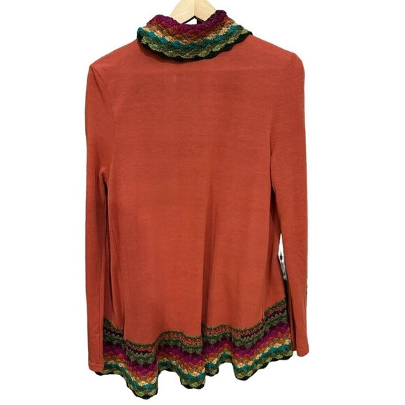 Double Zero Cardigan Sweater Rainbow Crochet Open Rainfall Collar Cottage Size M - Picture 2 of 6